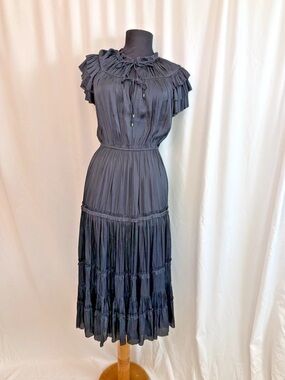 Pookie & Sebastian Steel Blue Tiered Midi Dress - size Small